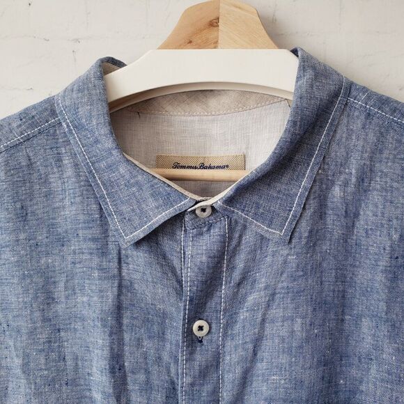 Tommy Bahama 100% Linen Mens Shirts Size XXL 2XL Woven Chambray Blue Hawaiian - Picture 4 of 7
